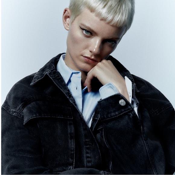 Zara Black Cropped Denim Utility Jacket 0/8197/279/800/02 - Picture 10 of 12